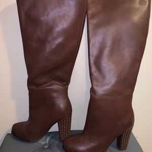 Just Fab Brown Leather Knee High Boots